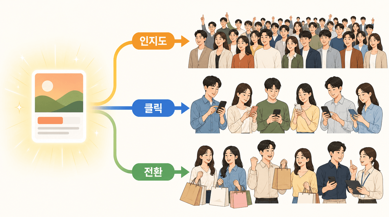 캠페인 목표에 따라 광고가 다른 사람에게 노출되는 구조