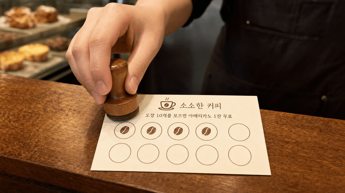 도장 쿠폰에 도장을 찍어주는 손