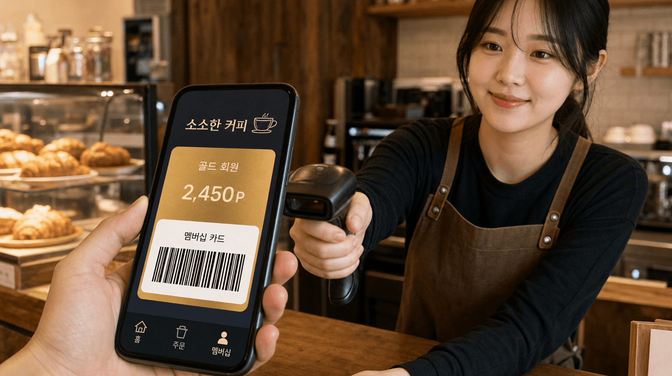 계산대에서 멤버십 바코드를 스캔하는 모습