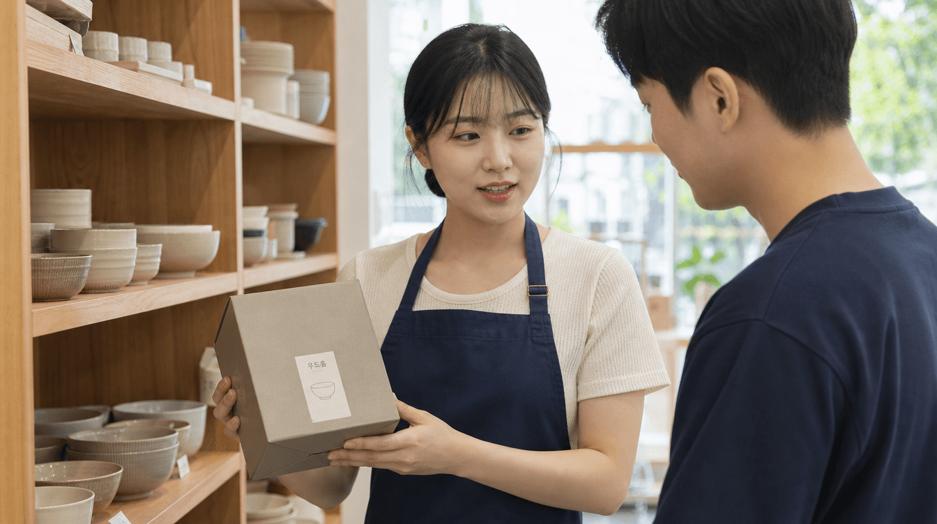 손님에게 필요한 상품을 직접 찾아주는 친절한 직원